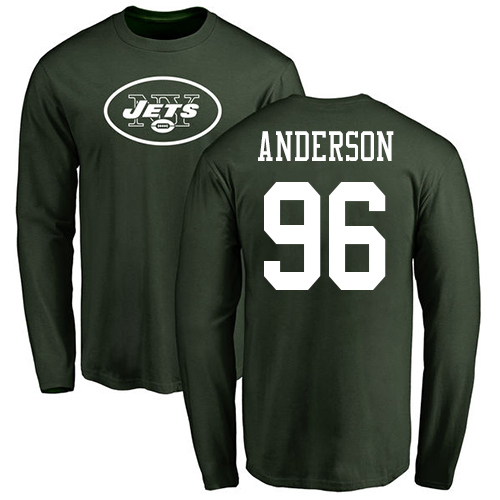 New York Jets Men Green Henry Anderson Name and Number Logo NFL Football #96 Long Sleeve T Shirt->nfl t-shirts->Sports Accessory